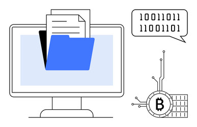 computer screen with digital folder documents vector image