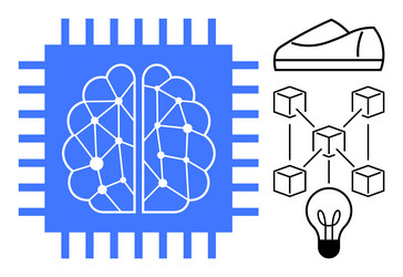 neural network inside microchip with blockchain vector image