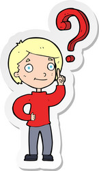 Sticker of a cartoon boy asking question vector