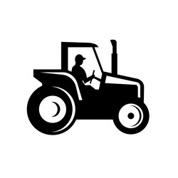 vintage farm tractor side view silhouette black vector