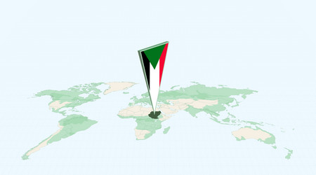 highlighted sudan on global map with 3d flag vector image