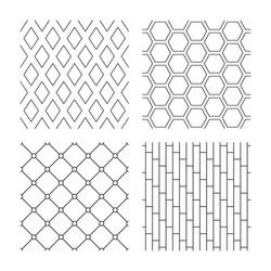 Rhombus hexagon and grid with circles textures vector