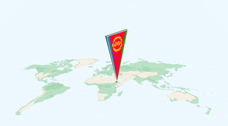 highlighted eritrea on global map with 3d flag vector image
