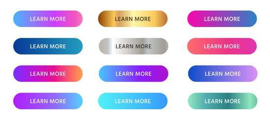 learn more button rounded in gradient vibrant vector