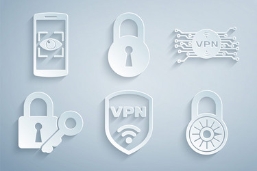 Set shield with vpn wireless microchip circuit vector