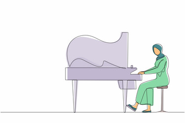 Single one line drawing arab woman plays piano vector