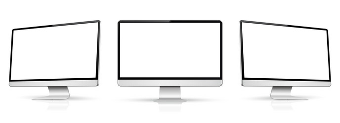 three monitor with empty display realistic set vector image