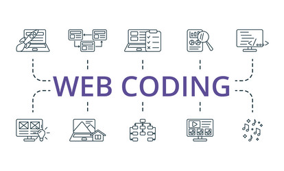 web coding outline icons set creative vector image