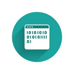 white binary code icon isolated with long shadow vector image