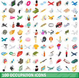 100 occupation icons set isometric 3d style vector image