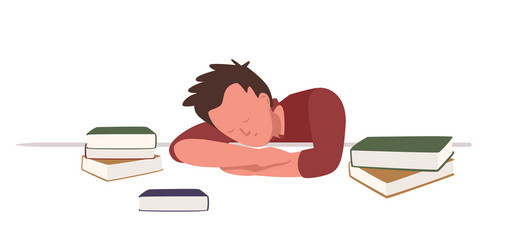 Boy sitting at desk and sleeping or taking nap vector