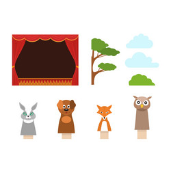 cartoon children puppet theater concept set vector