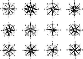 Marine Navigation Compass Rose Icon Set Vector Image