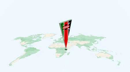 highlighted kenya on global map with 3d flag vector image