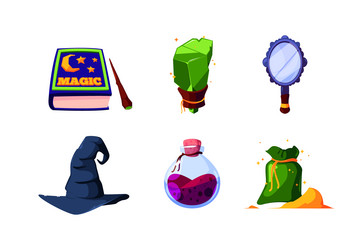 magic items glow wizard bottles and artifacts vector