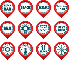 set of beach map pointers vector image