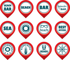 set of beach map pointers vector