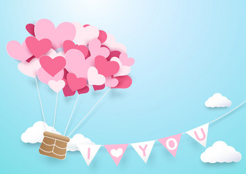 paper art heart shape balloon with garland vector