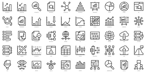 Thin Line Data Analytics Icons Set vector image