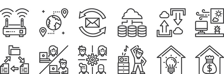 12 set linear work from home icons thin vector