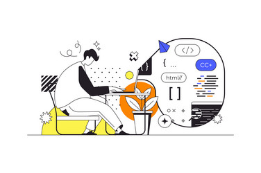 devops web concept in flat outline design vector image