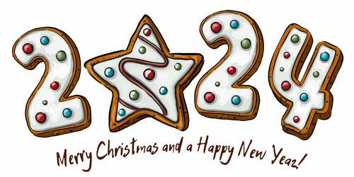 text 2024 in gingerbread style with multi-colored vector image