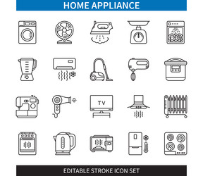 home appliance editable stroke icon set vector