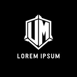 Um logo initial with shield shape design style vector