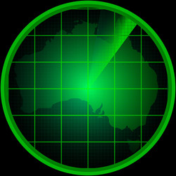 Radar screen with a silhouette of australia vector