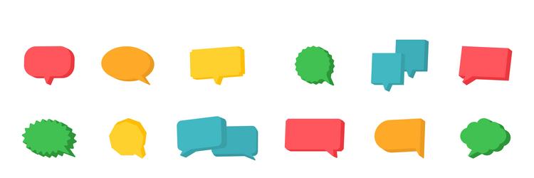 3d speech bubble set comment color geometric vector