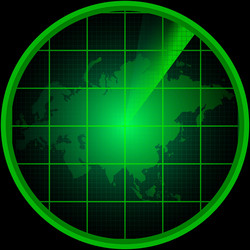 Radar screen with a silhouette of eurasia vector