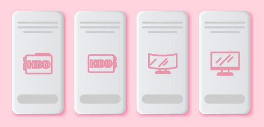 set line hard disk drive hdd computer monitor vector image