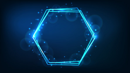 neon hexagon frame with shining effects vector image
