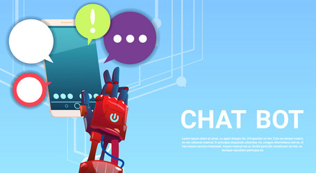 Chat bot hands using cell smart phone robot vector