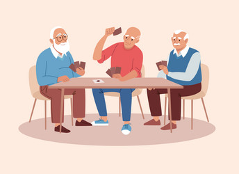 elderly men have fun playing card board games vector