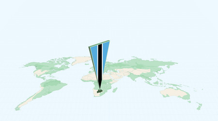highlighted botswana on global map with 3d flag vector image