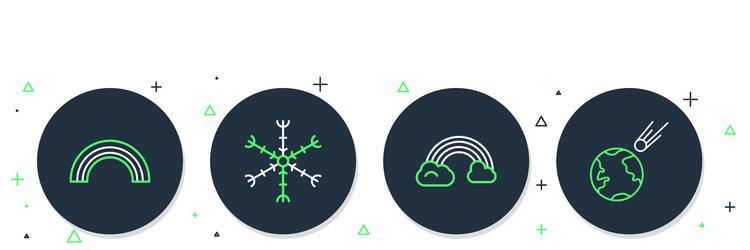 set line snowflake rainbow with clouds and comet vector image