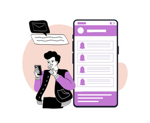 man using smartphone with notification messages vector image