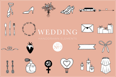 Wedding handdrawn elements set Royalty Free Vector Image