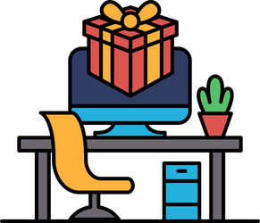 a computer monitor is on desk with red box vector image