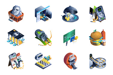 banking system web concept of 3d isometric icons vector image