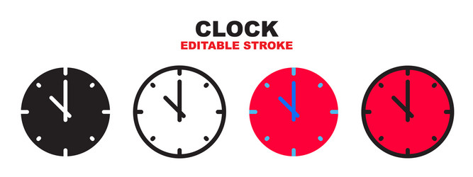 Clock icon set with different styles editable vector