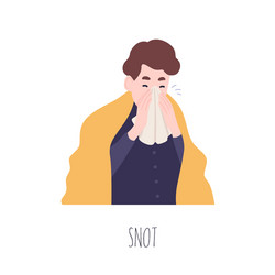 funny boy blowing his nose or sneezing cute young vector