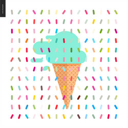 Mint ice cream in a cone and pattern vector