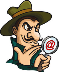 Detective with magnifying glass for web search vector