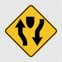Two Way Traffic Ahead Sign On Transparent Vector Image