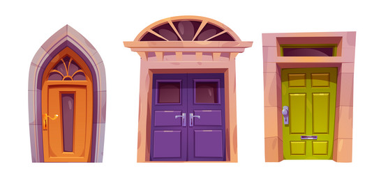 front door cartoon house entrance with brick jambs vector