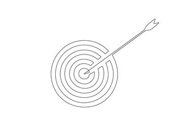 Target with arrow in center continuous one line vector