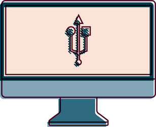 monitor computer usb app button screen vector image