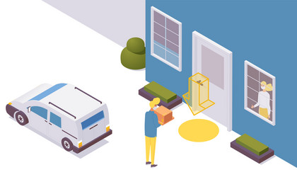 isometric contactless delivery food vector